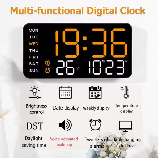 Bold Digital Led Clock With Date, Temp. and Calendar.