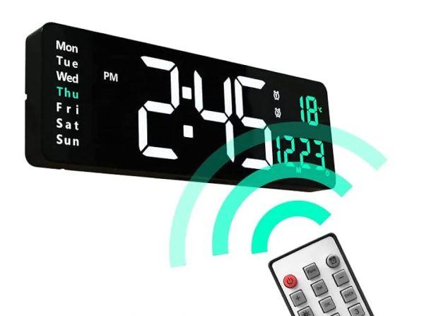 White Digital LED Clock with Temperature, Date and Calendar